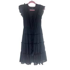 J.Crew Re-Imagined Women's Black Ruffle Tiered Midi Dress Cotton Blend